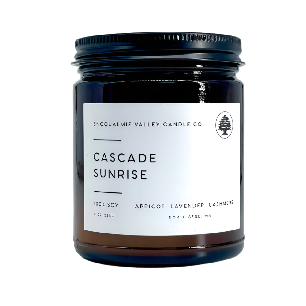 8 oz amber jar soy candle — Cascade Sunrise — Snoqualmie Valley Candle Company