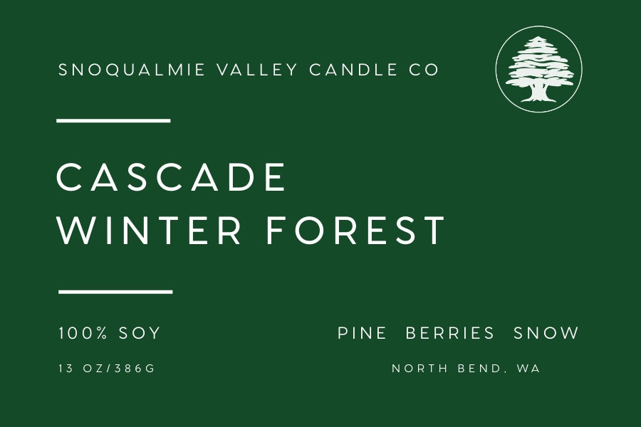 8 oz amber jar soy candle — Cascade Winter Forest — Snoqualmie Valley Candle Company