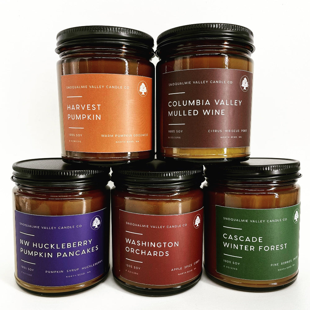 8 oz amber jar soy candle — Harvest Pumpkin — Snoqualmie Valley Candle Company