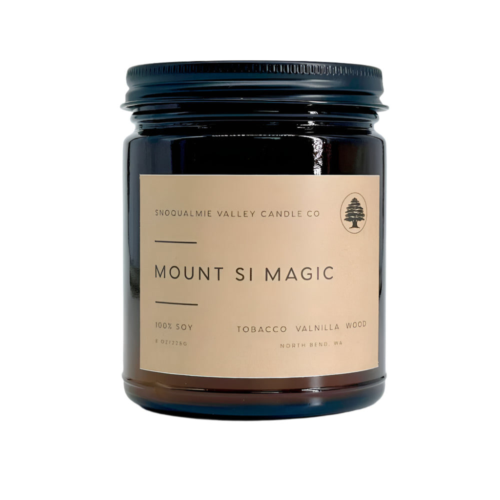 8 oz amber jar soy candle — Mount Si Magic — Snoqualmie Valley Candle Company