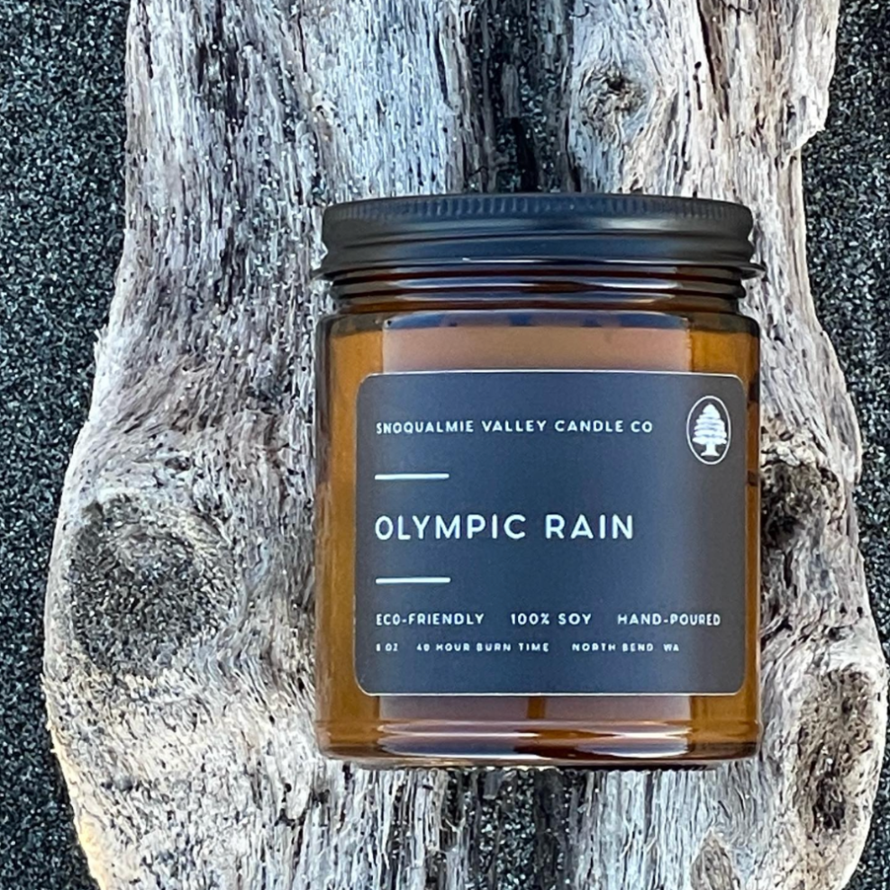 8 oz amber jar soy candle — Olympic Rain — Snoqualmie Valley Candle Company