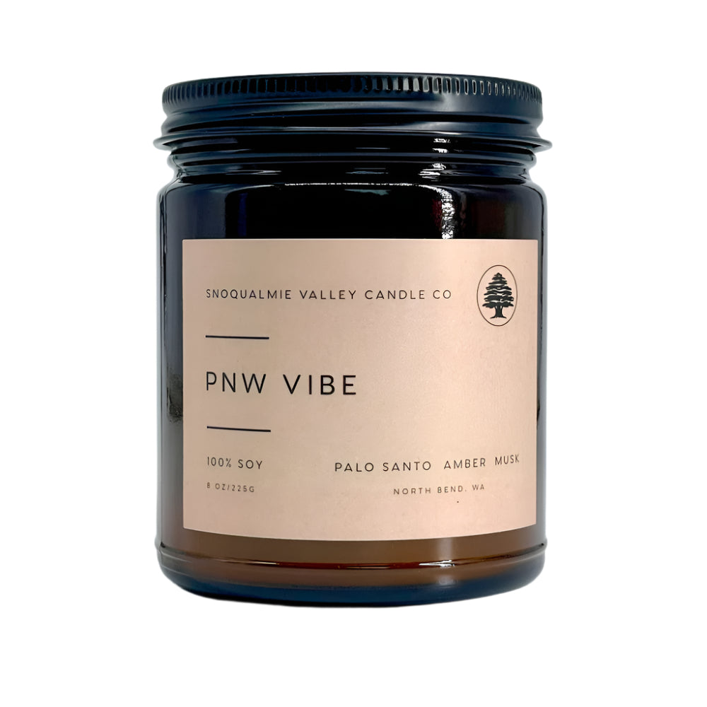 8 oz amber jar soy candle — PNW Vibe — Snoqualmie Valley Candle Company