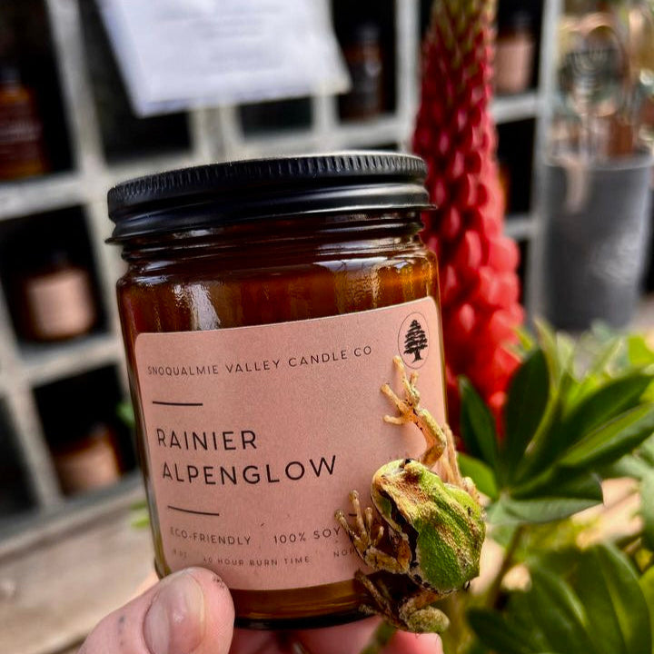 8 oz amber jar soy candle — Rainier Alpenglow — Snoqualmie Valley Candle Company