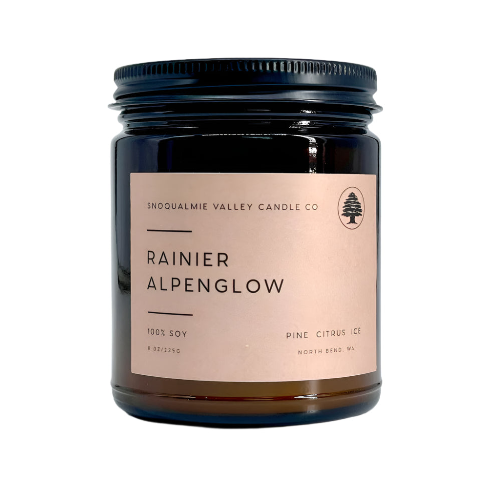 8 oz amber jar soy candle — Rainier Alpenglow — Snoqualmie Valley Candle Company