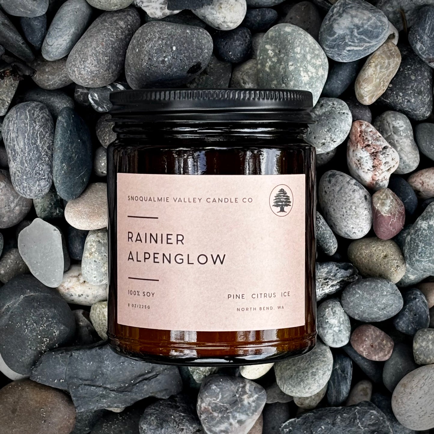 8 oz amber jar soy candle — Rainier Alpenglow — Snoqualmie Valley Candle Company