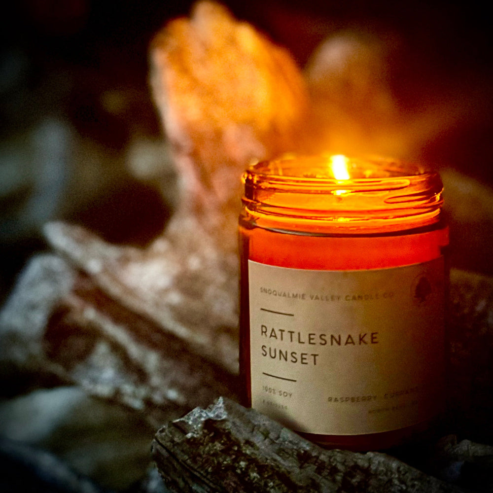 8 oz amber jar soy candle — Rattlesnake Sunset — Snoqualmie Valley Candle Company