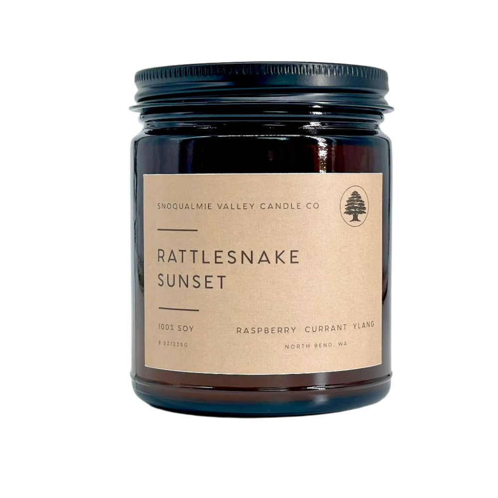 8 oz amber jar soy candle — Rattlesnake Sunset — Snoqualmie Valley Candle Company
