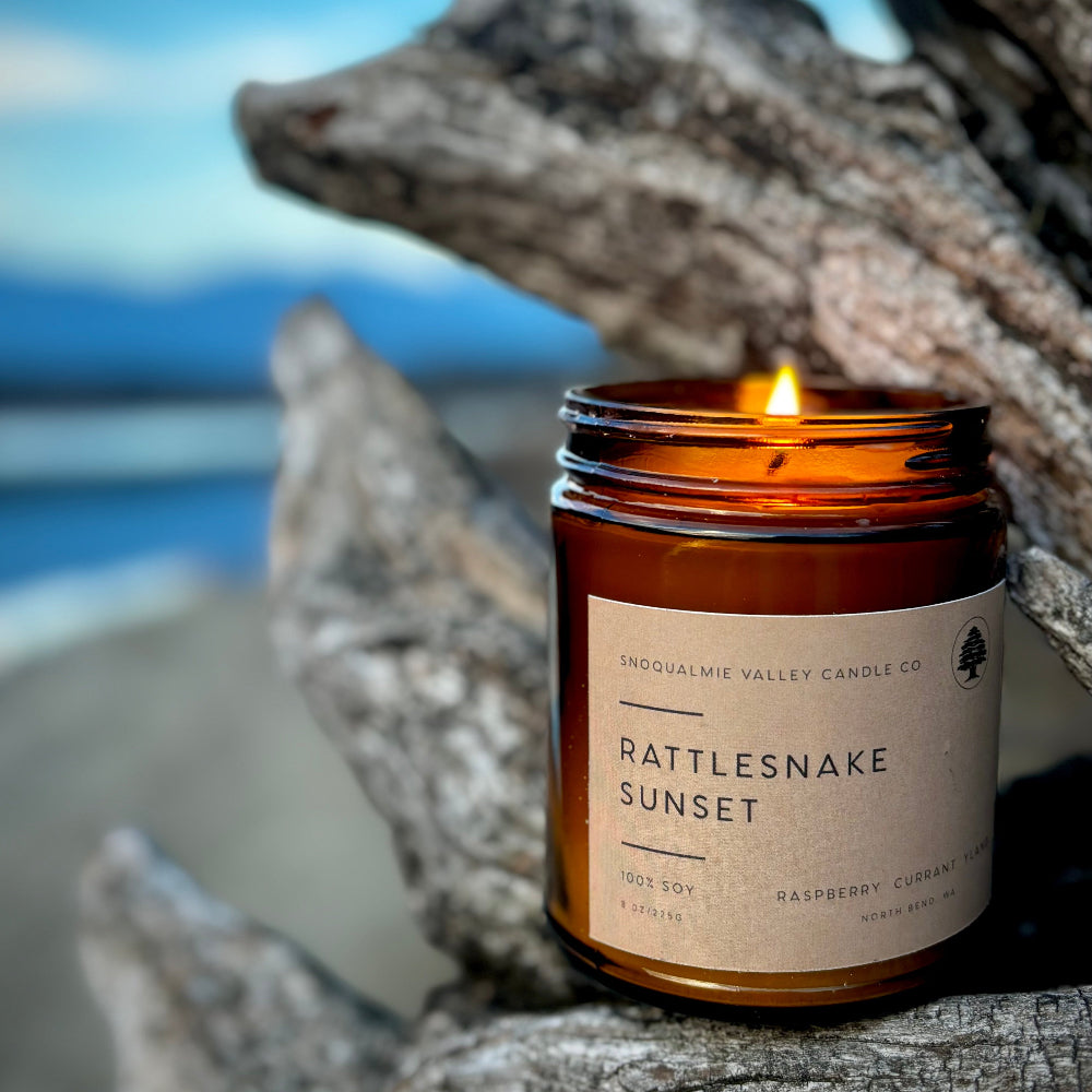 8 oz amber jar soy candle — Rattlesnake Sunset — Snoqualmie Valley Candle Company