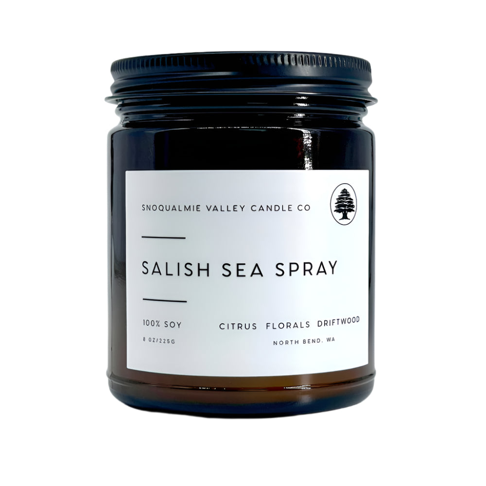 8 oz amber jar soy candle — Salish Sea Spray — Snoqualmie Valley Candle Company