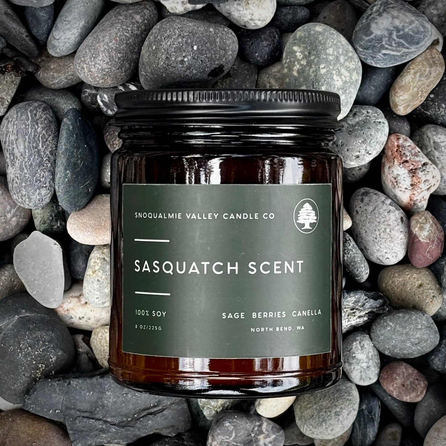 8 oz amber jar soy candle — Sasquatch Scent — Snoqualmie Valley Candle Company