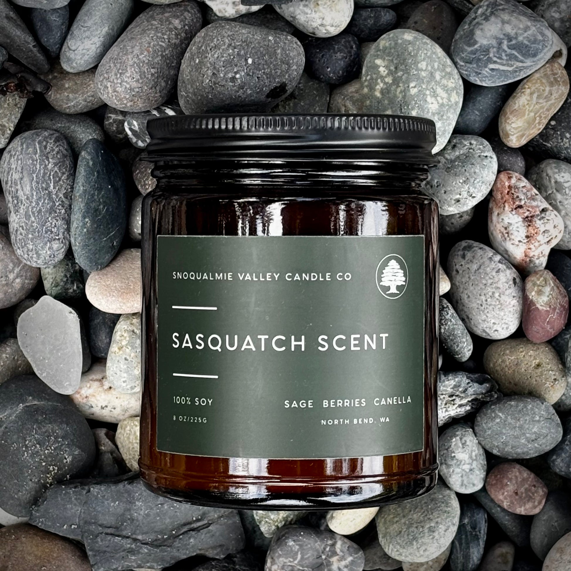 8 oz amber jar soy candle — Sasquatch Scent — Snoqualmie Valley Candle Company